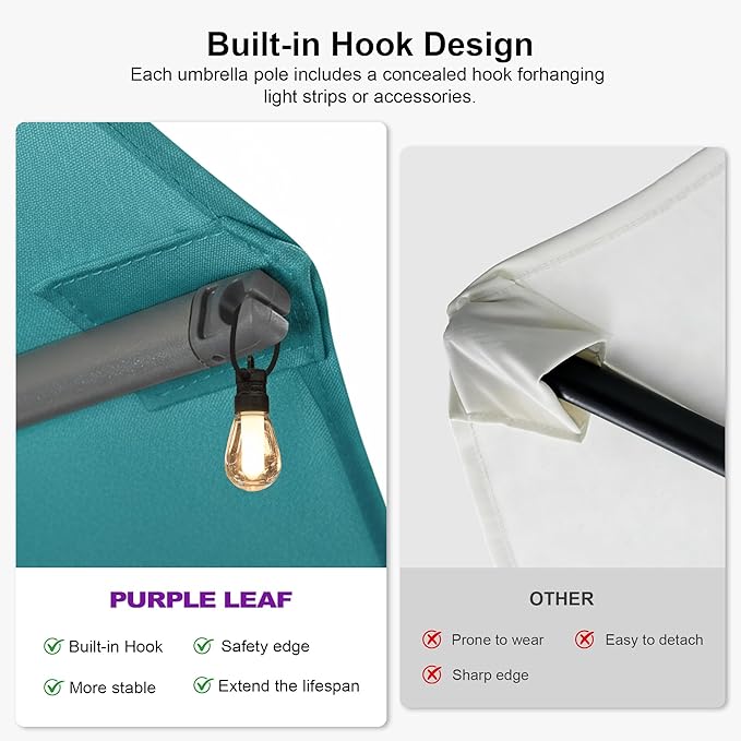 PURPLE LEAF 15ft Patio Umbrella with Base Included Double-Sided Rectangle Outdoor Umbrella Market Table Umbrella with Crank for Pool Garden Deck, Turquoise