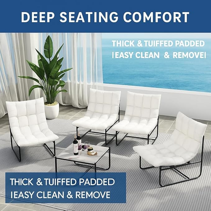 Sectional Outdoor Furniture, Patio Couch Set with Cushion, Modern Patio Conversation Sets with Table, Outdoor Sofa Set for Balcony, Lawn, Deck & Porch, Pure White