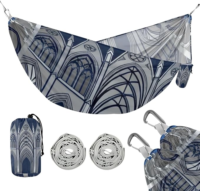 Gothic Cathedral Pattern Outdoor Hammocks with Tree Straps Cloth Hammock for Camping Travel Accessories