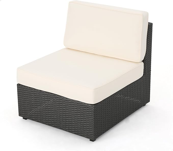 Christopher Knight Home Santa Cruz Outdoor Wicker Sectional Sofa Set with Water Resistant Cushions, 6-Pcs Set, Grey / White