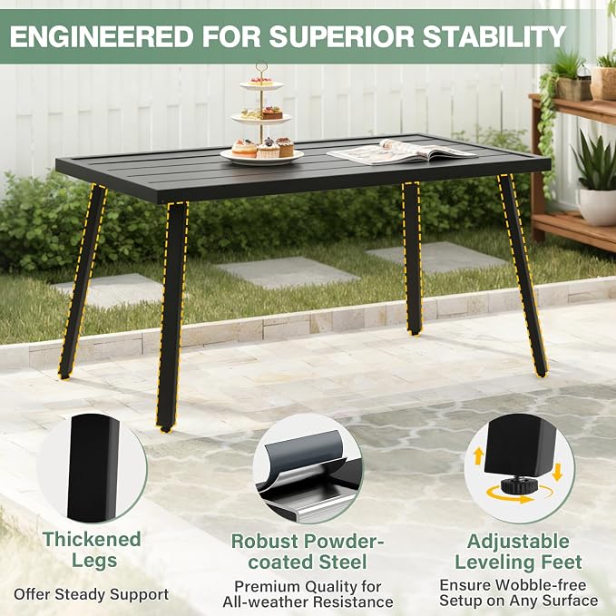 COOS BAY Urban Oasis Metal Patio Table, Small Rectangle Coffee Table, Weather-Resistant Modern Outdoor Furniture, Black