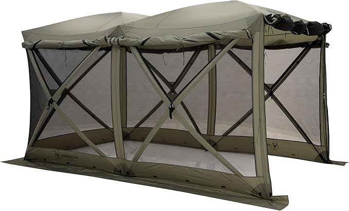 Gazelle Tents™ Tandem Gazebo, Easy Pop-Up Hub Screen Tent, Durable, TriTech Mesh, Waterproof, UV Resistant, 10-Person, Agave Green, 89" x 86" x 156", GG800AG