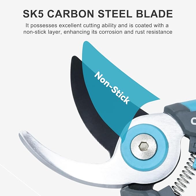 CYRUS 8.1" Pruning Shears - SK5 Carbon Steel Non-Stick Garden Shears with Safety Lock & Ergonomic Grip, Heavy Duty Rust-Resistant Garden Pruners for Plant Trimming & Flower Cutting (0.9" Capacity)
