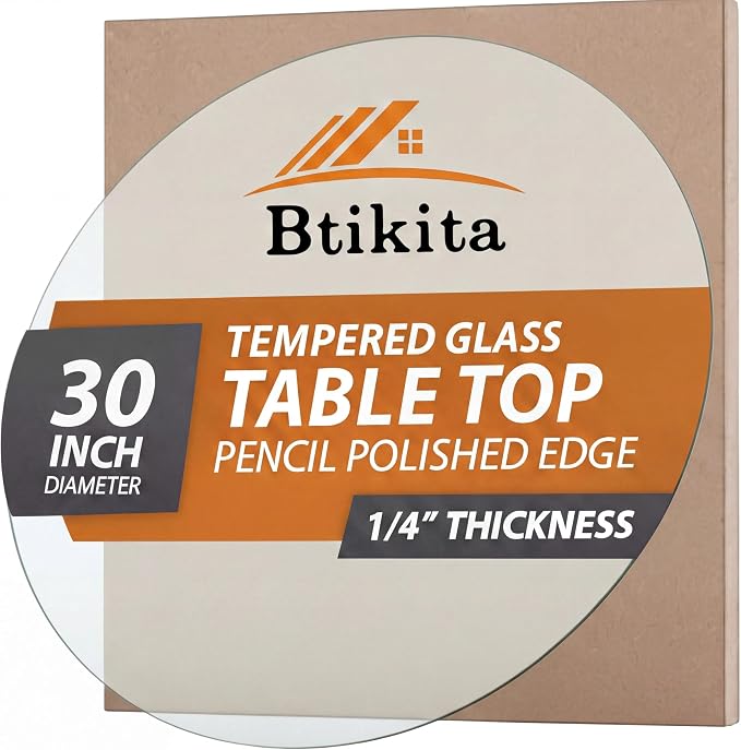 30" Tempered Glass Table Top Round Transparent Table Surface 1/4'' Thick Pencil Polished Edge Multipurpose for Dining, Coffee, Restaurant and End Table (30 inch)