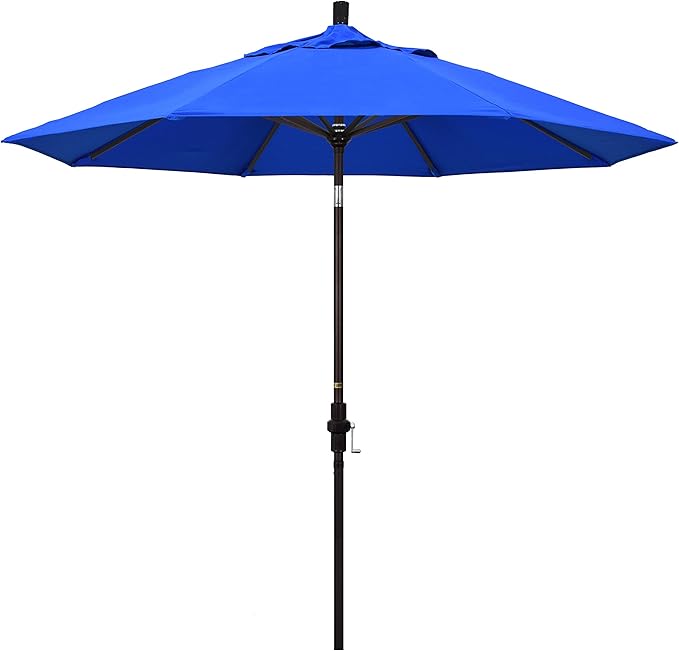 California Umbrella 9' Round Aluminum Market Umbrella, Crank Lift, Collar Tilt, Bronze Pole, Sunbrella Spectrum Cilantro