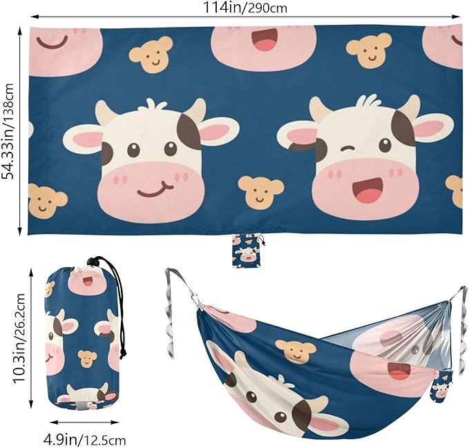 Cartoon Cute White Cow 330lb Capacity Hammocks with Tree Straps Cloth Hammock for Outside Patio Garden Silla hamacas para adultos