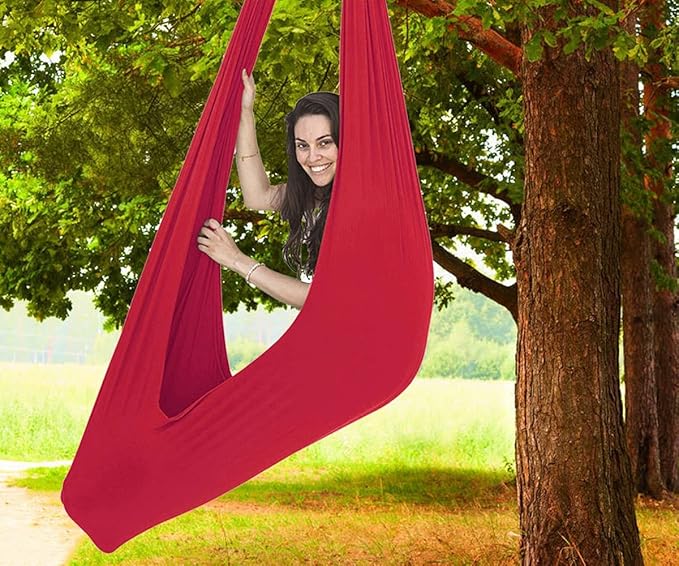 Sensory Swing for adults Indoor kids Therapy Swing Adjustable Calming Snuggle Hammock durable soft strong fabric swing Great for Sensory Integration stimulation ( Color : Red , Size : 1.5M x 2.8M )