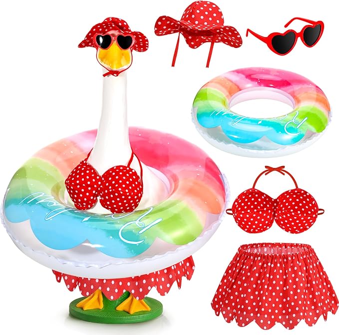 JcHrmers Hawaiian Porch Goose Outfits Summer Bikini Lawn Goose Clothes Fits 23" Cement Plastic Goose Statue for Spring Summer Outdoor Garden Yard Patio Decoration