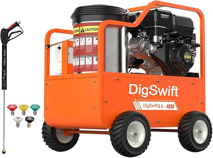 Hot Water Pressure Washer 4000PSI 4GPM,420cc 13.5HP Gas Engine with AR Pump, Commercial Heavy-Duty Power Washer for Trucks, Machinery, Concrete, Industrial Grease (Orange)