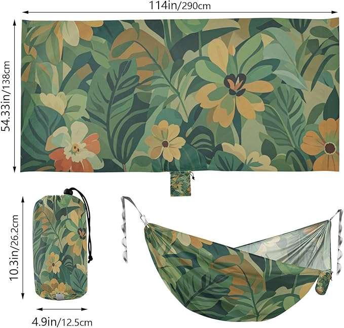 Green Summer Hawaiian Flowers 330lb Capacity Hammocks for Camping Cloth Hammock for Indoor Outdoor Patio hamaca para adultos