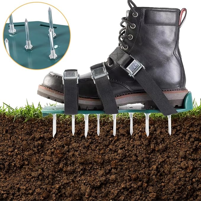 Lawn Aerator, Lawn Aerator Shoes for Grass with Loop and Hook Fastener, 26 Spikes Adjustable Strap Spiked Sandals for Soil Aeration, Lawns dethatcher, Epoxy Shoes(3 Straps)