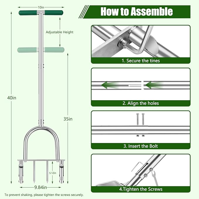 Stainless Steel Aerator Lawn Tool,2 in 1 Core Aerator with 2 Hollow Tines & 2 Solid Spikes,No-Clogging Lawn Aerator Tool,Upgrade Heavy-Duty Core Aerator Lawn Tool for Yard Garden Patio