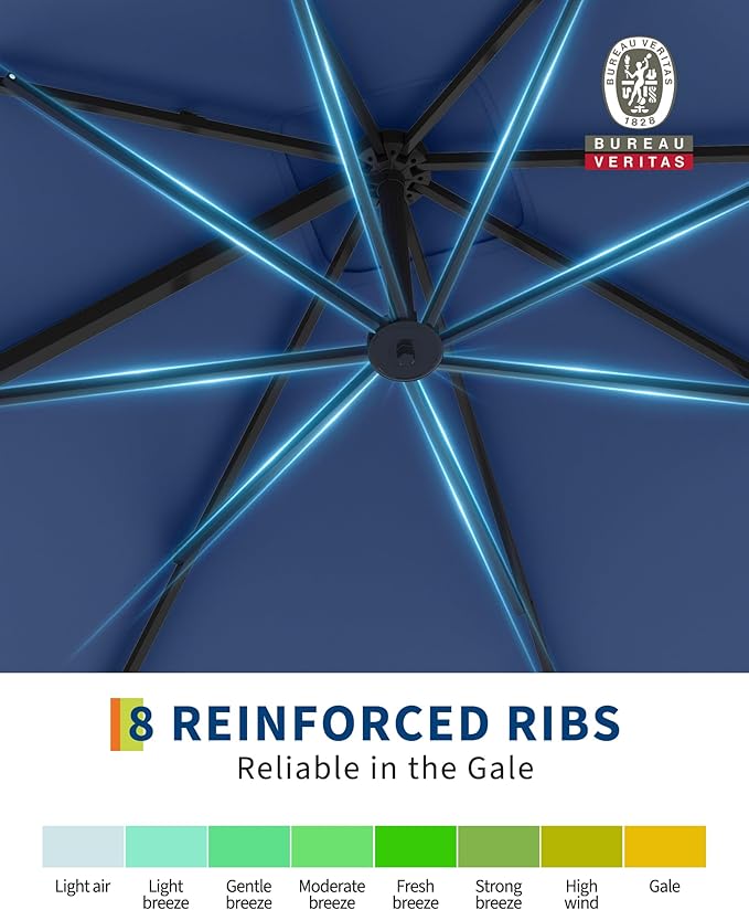 GarveeLife Large Cantilever Patio Umbrella, 10 ft X 10 ft Heavy Duty Aluminum Cantilever Offset Outdoor Umbrella with 360-Degree Rotation for Backyard, Deck, Pool (Navy Blue)
