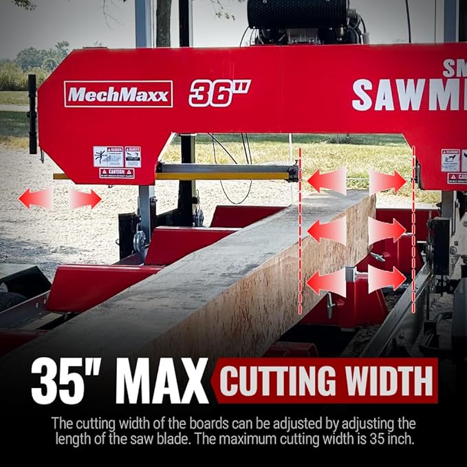 MechMaxx 36" MAX Portable Sawmill, 25HP 688cc HONDA GX690 V-Twin Engine, 35" Board Width, 20' Track Length, (10 x Blades Included),Model SM36HMAX
