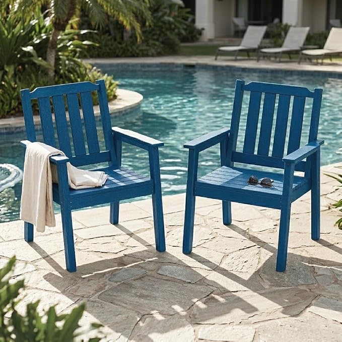 IDEALHOUSE Set of 4 Outdoor Dining Chairs, Durable HDPE Garden Patio Chairs with Sturdy Frame, All-Weather and Waterproof for Deck, Porch, Poolside and Backyard, Navy
