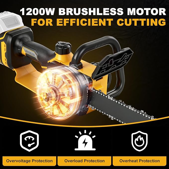 12 Inch Brushless Chainsaw Cordless for Dewalt 20V Battery, Handheld Electric Chain Saw with 3 Chains, Tool-free Chain Tension and Auto Oiling for Wood Cutting Tree Trimming (Battery Not Included)
