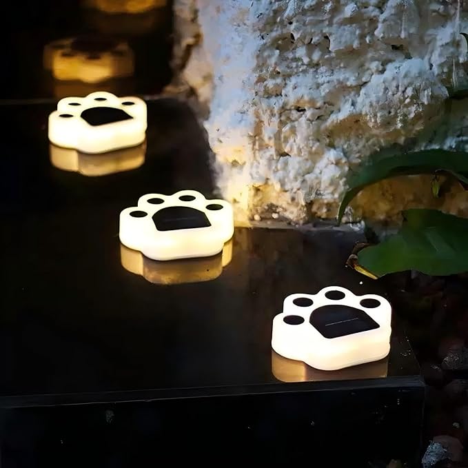 Solar Paw Print Lights 4 Pack, Outdoor Waterproof Solar Garden Lights, Lawn Patio Pathway Decorative Lights, Pet Dog Lovers Gifts for Women Mom Mother's Day