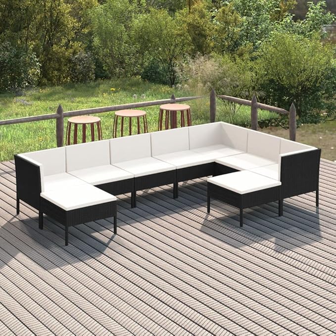 Patio Lounge Set with Cushions,Patio Furniture Sets,Patio Conversation Sets,Outdoor Furniture Sets,for Garden,Backyard,Outdoor,9 Piece Poly Rattan Black