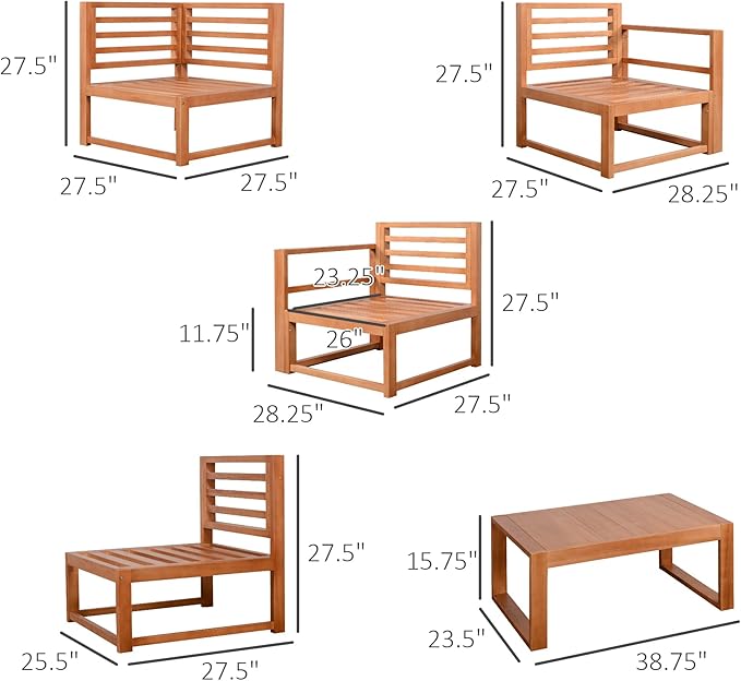 Outsunny 4 Seater L Shaped Patio Furniture Set with Coffee Table and Cushions, Wood Outdoor Sectional Sofa Conversation Set for Garden, Backyard, Porch and Poolside (Gray)