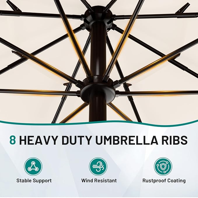 AreShark 10FT 3-Tiers Patio Umbrella with Valance, Outdoor Umbrellas with Crank/Tilt, Table Market Umbrella Vented w/ 8 Sturdy Ribs for Garden, Deck, Backyard, and Pool, Cream White