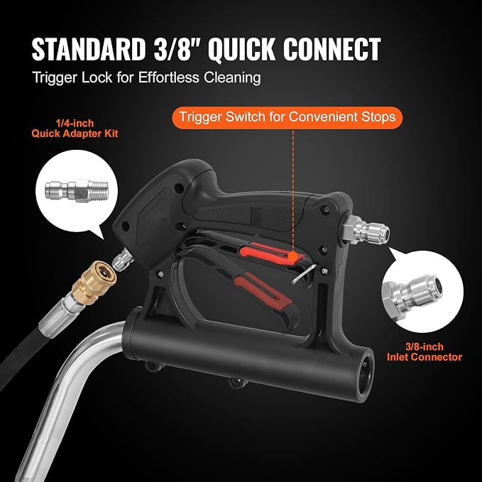 VEVOR 24" Pressure Washer Surface Cleaner w/Handles & Wheels, Stainless Steel Concrete Cleaner 4000 Max PSI, 3/8" Connector & 1/4" Adapter Power Washer Floor Attachment,for Floor Driveway, Patio