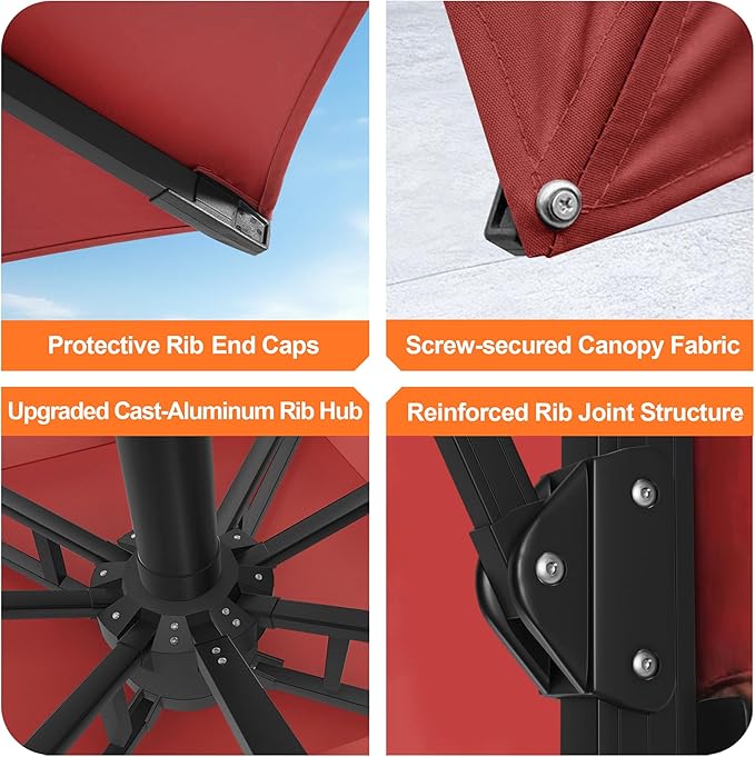 Aegis Pro 10' X 10' Cantilever Umbrella with Built-In LED Lights, Reinforced Aluminum Ribs & Pole, 360-Degree Rotation, Includes Cover for Garden Deck Pool Patio