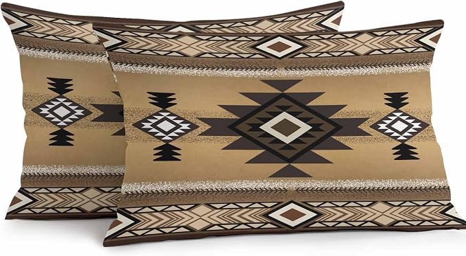 Vandarllin Outdoor Throw Pillows Covers 20x12 inch Set of 2 Waterproof Tribal Style Decorative Zippered Cushion Covers for Patio Furniture, Brown Southwest Native American Lumbar Pillowcases