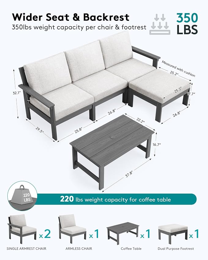 SERWALL HDPE Outdoor Sectional with Ottoman & Coffee Table