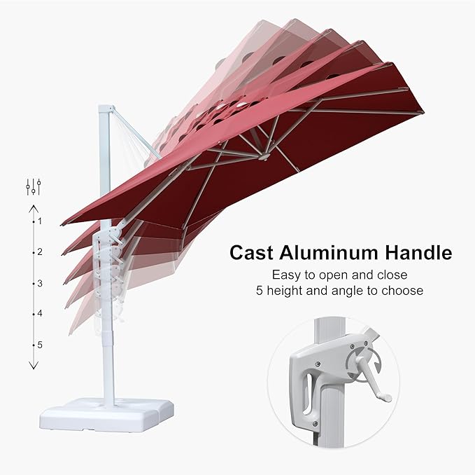 PURPLE LEAF 8 FT Patio Umbrella White Cantilever Umbrella Aluminum Square Outdoor Offset Umbrella Hanging Windproof with 360° Rotation for Garden Deck Pool, Red