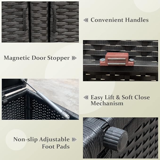 HAPPYGRILL Deck Box Outdoor Wicker Storage Box Cabinet, 88 Gallon Patio Rattan Storage Container Bin Box for Furniture Tools in Garden Balcony Porch Yard