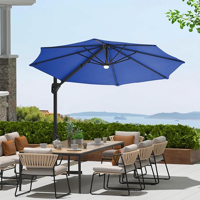 10 Ft Offset Patio Umbrella with Base Included, Round Cantilever Umbrella with UV Protective And Water Resistant Canopy, 360° Rotation, Integrated Tilting System, Beige
