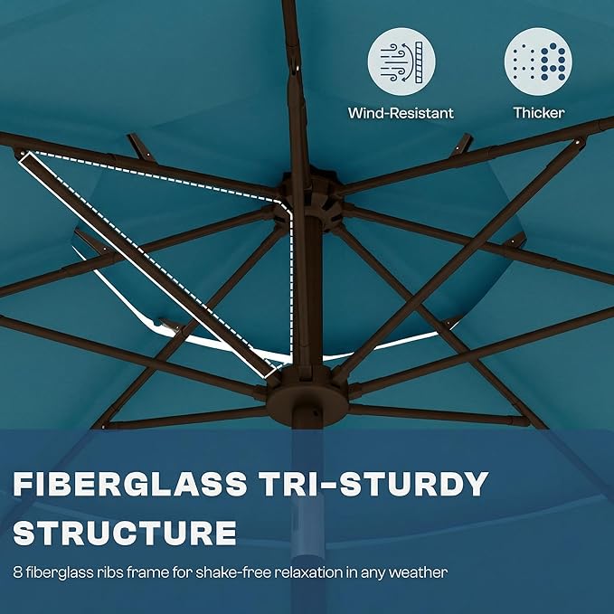 10ft Patio Umbrella, 3 Tier Outdoor Market Table Umbrellas with 8 Fiberglass Ribs and Push Button Tilt, Windproof, Vented Canopy, UV Protection for Deck, Pool, Backyard