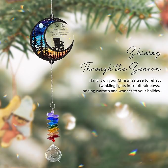 Memorial Suncatcher - Moon Chair Ornament - Sympathy Gift for Loss of Loved One - Bereavement Gifts Memorial Rainbow Maker - Remembrance Ornament - Funeral Keepsake