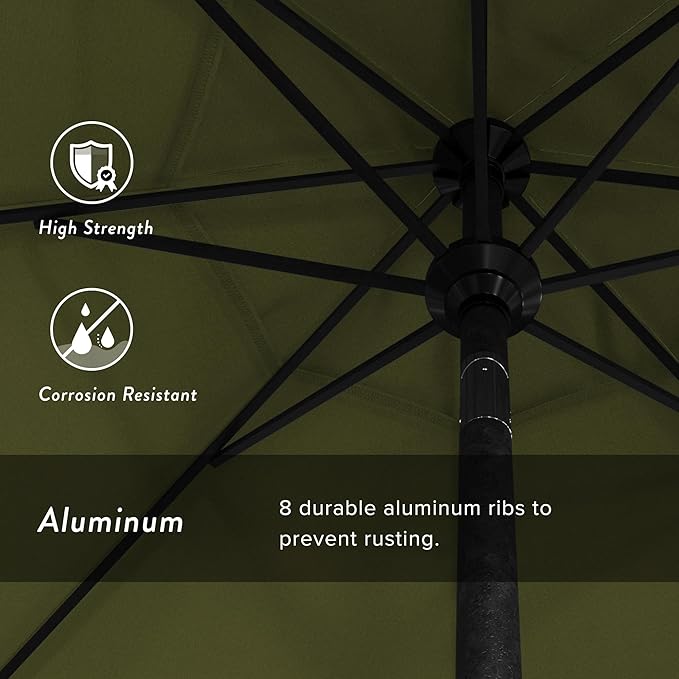 California Umbrella 9' Round Aluminum Market Umbrella, Crank Lift, Push Button Tilt, Black Pole, Pacifica
