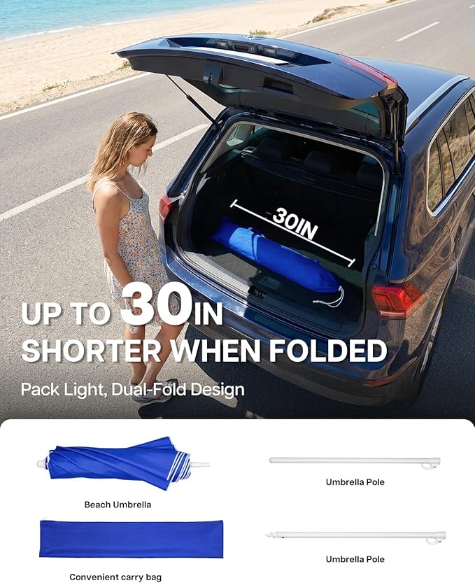 paramondo Beach Umbrella with Sand Anchor, Ultimate Adjustable Shade with Tilt & 360° Rotation, Portable 6FT Round Umbrella with Carry Bag, Windproof for Pool Patio Beach