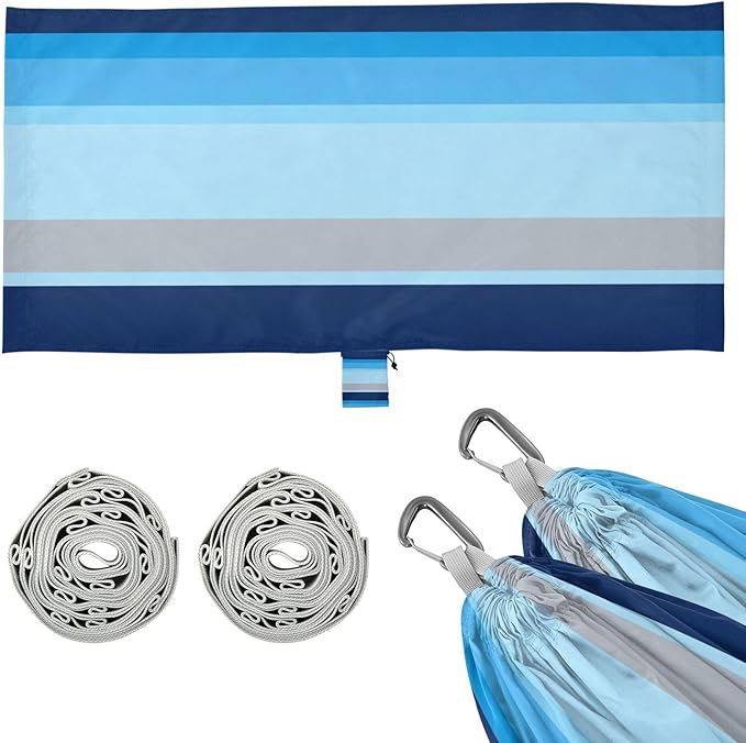 Blue Striped Camping Hammocks with Hanging Rope Hammock for Outside Essentials