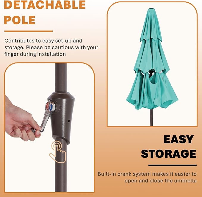 JEAREY 9FT 3 Tier Patio Umbrella Outdoor Market Umbrella Table Umbrellas with 8 Ribs 1.5 Pole Push Button Tilt and Crank UV Protection for Garden,Peacock Blue