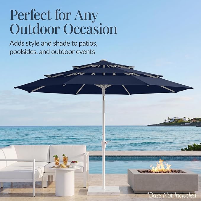 Best Choice Products 10ft 3-Tier Patio Umbrella White Pole, Outdoor Market Umbrella with Push Button Tilt and Crank Lift, Steel Pole Umbrella for Backyard Patio Pool Outdoor Shade
