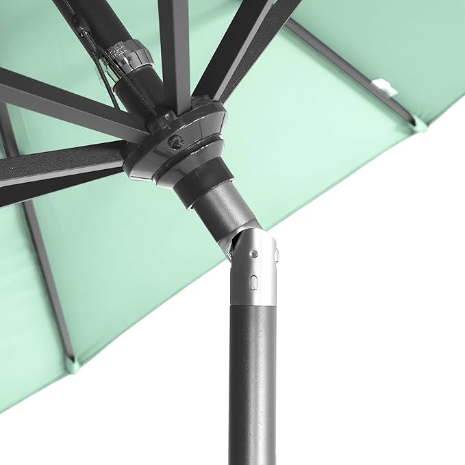 California Umbrella 12-Year-Non-Fading, 9Ft Premium Sunbrella Patio Umbrella, Hand-Crank, Button-Tilt, Gray Frame, Spa Fabric