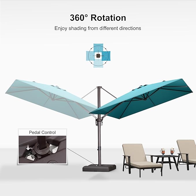 PURPLE LEAF 9' X 9' Patio Umbrella Antique Bronze Square Cantilever Umbrella Outdoor with 360° Rotation and Aluminum Offset Hanging for Pool Deck Garden Backyard, Turquoise