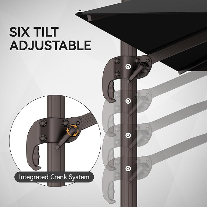 9x12FT Black Cantilever Outdoor Patio Umbrella with Base, Large Rectangular Offset Design, Double Top Heavy Duty Aluminum Frame & 360° Rotation for Pool Garden Deck Backyard