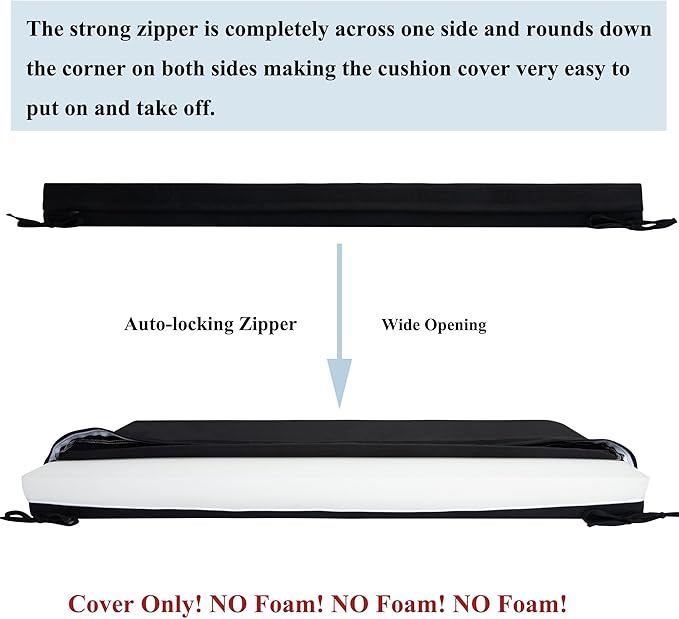 FUNHOME Outdoor Bench Cushion Covers 45" x 18" x 3", No Insert! Patio Bench Cushion Covers,Water Resistant Patio Loveseat Cushion Cover 1 Pack, Black(Covers ONLY)