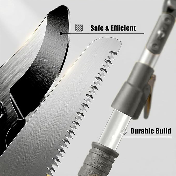 3.3-5.2FT Extendable Tree Pruner & Fruit Picker for Garden, Telescopic Pole Pruner with Cut & Hold, Long Reach Tree Trimmer for Thin Branches & Bypass Loppers, Gray