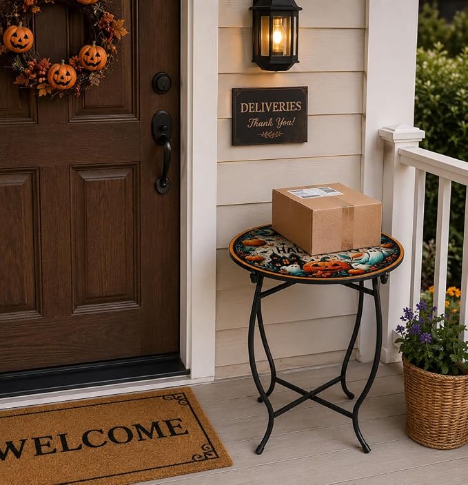 Outdoor Side Table, 17 Inch Tall Weather Resistant Patio Side Table Plant Stand for Indoor Outdoor Use, Metal Round Table for Flower Pots Vase Home Decor, Easy Assemble