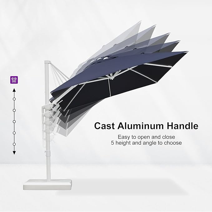 PURPLE LEAF 8' X 11.5' Right-left Tilt White Cantilever Umbrella with Base Patio Outdoor Swivel Umbrellas with Aluminum Tilt Offset Umbrella with 360° Rotation for Deck Pool, Navy Blue