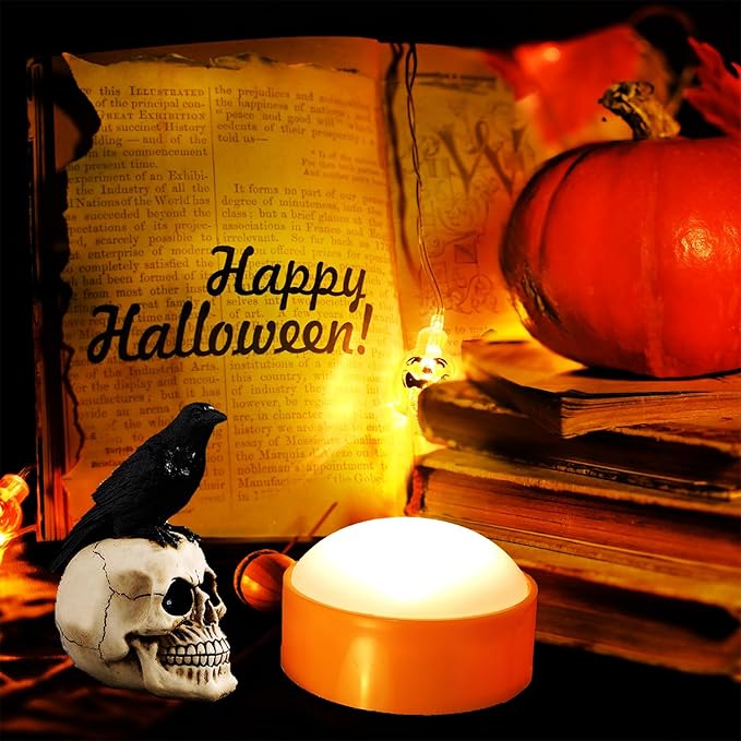 2 PCS Halloween Pumpkin Lights with Remote and Timer Battery Operated LED Bright Flickering Flameless Candle Set Bulk for Jack-O-Lantern Décor Halloween Party Home Spooky Decorations, Orange Color