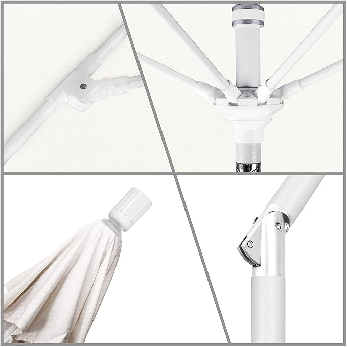 California Umbrella 11' Round Fiberglass Rib Market Umbrella, Crank Lift, Collar Tilt, Natural, White Pole (GSCUF118170-SA04-DWV)