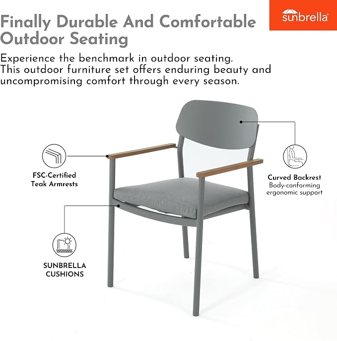 Modern Shade Luxury Outdoor Dining Set for 7, Outdoor Table and Chairs Set with Fade Resistant Cushions & FSC Teak, Premium Aluminum Patio Table and Chairs Set for Elegant Outdoor Living, Gray