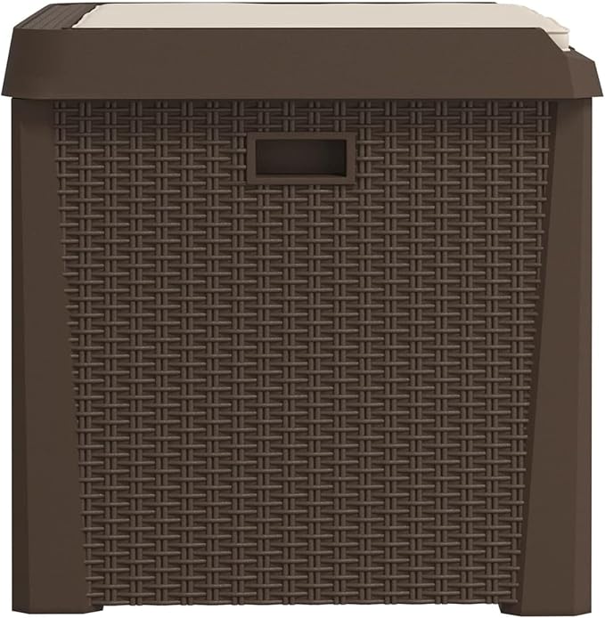 Gecheer Patio Rattan Deck Box Patio Storage Box with Seat Cushion Brown 33 gal p p