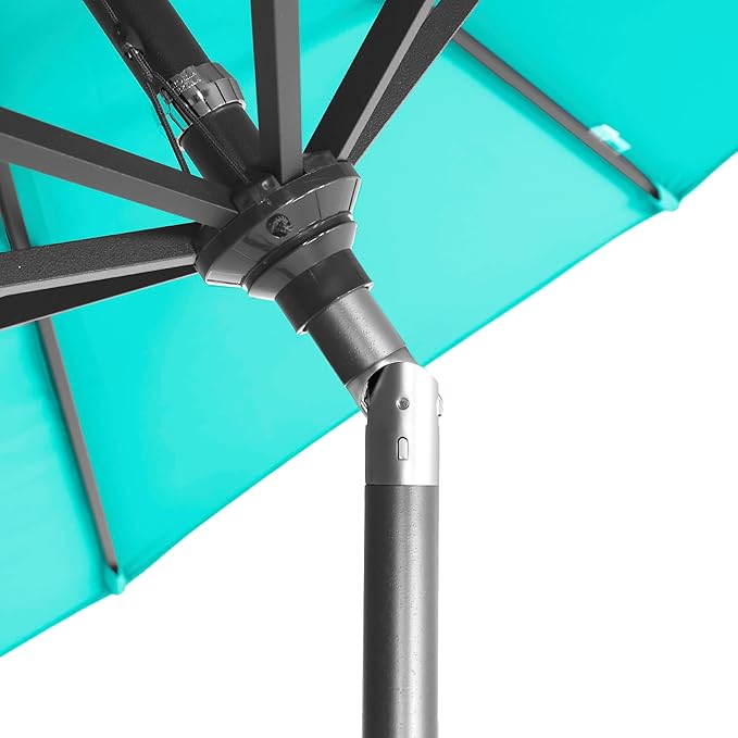 California Umbrella 12-Year-Non-Fading, 9Ft Premium Sunbrella Patio Umbrella, Hand-Crank, Button-Tilt, Gray Frame, Aruba Fabric